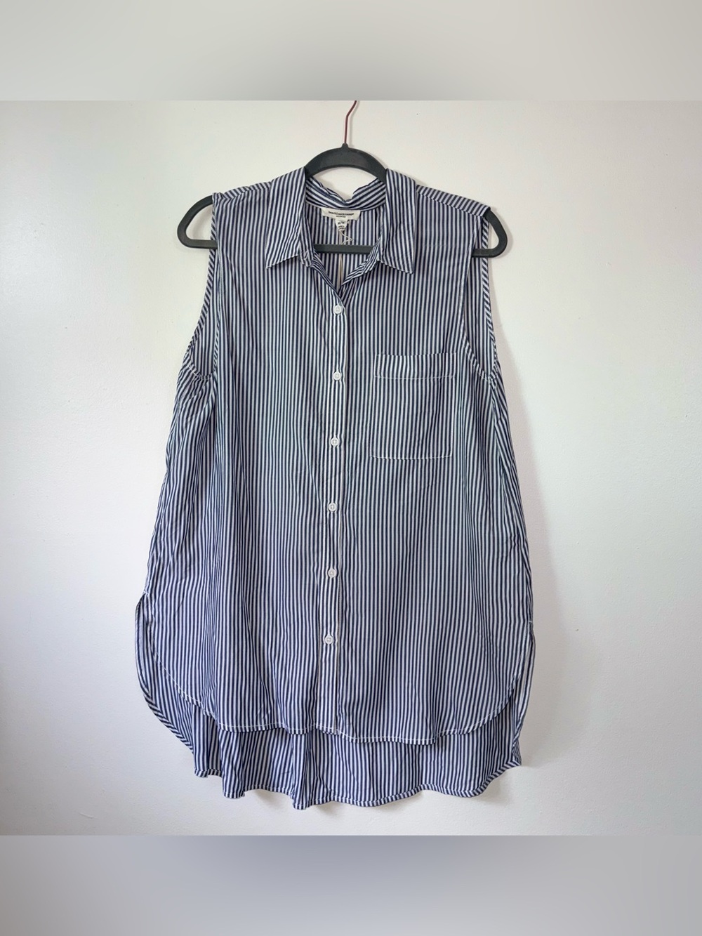 Beach Lunch Lounge Ana Striped Button Front Blouse Size M Navy White